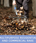 Heavy Duty Garden Rake With Long 182 Cm Handle 14 Tines Steel Yard Tool clearing fallen leaves on grass