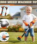 Child playing outside with 3-in-1 Kids Yard Tools Set With Realistic Lights And Sounds, Kid-Friendly Weed Wacker Toy
