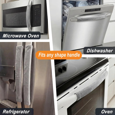 Velvet Refrigerator Handle Covers Set Of 5 Washable Door Handle Protectors for Fridge Oven Microwave Dishwasher shown in use