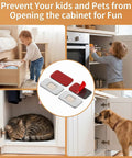 Ultra Thin Cabinet Magnets 8 Pack No Fuss Closure With Adhesive Door Catch shown preventing pets and kids from opening cabinets