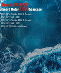 Text listing compatible Honda 25-30 HP outboard motors over ocean waves background.