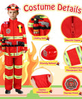 Rad Firefighter Dress Up Costumes For Kids With Lit Glow Helmet Water Sprayer Axe Walkie Talkie Badge And Tool Accessory Set Perfect For Youth Age 4 To 12 with utility belt, sturdy helmet, elastic waistband.