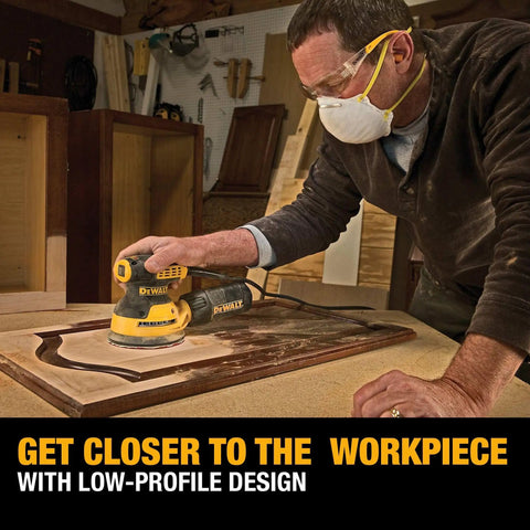 Man using 5 Inch Orbital Sander With 3.0 Amp Motor Delivers 12,000 OPM, Compact Palm Sander For Finishing And Smoothing Cabinets