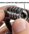 Close-up of 4 Foot Braided Steel Bike Cable Lock With Four Digit Combination Vinyl Coated Bicycle Lock showing keypad