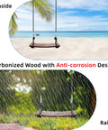 Heavy Duty Wood Swing Seat Carbonized Outdoor Swing for Adults and Kids, showing anticorrosive design in seaside and rain