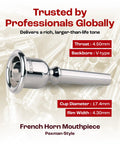 French Horn Mouthpiece PAX-5.5 Silver-Plated With V-Type Backbore For Tonal Focus And Crisp, Silky Response, Balanced Mass Distribution For Projection, Stability And Comfort On Stage Or In Rehearsal., silver-plated 17.4mm cup, 4.3mm rim, V-backbore