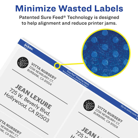 Pro Grade Printable Shipping And Mailing Labels Featuring Sweet Sure Feed Tech For Laser Printers With Trueblock Total Coverage To Hide Old Tags 3-1/3 X 4 Inches White 600 Sheets showing easy peel feature.