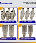 Cosmostar chrome 1/4 in NPT air hose fittings set with 6 female plugs, 6 male plugs, 2 female couplers, 2 male couplers.