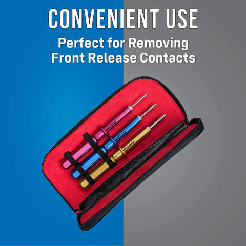 KR 260 3 Piece Extraction Tool Kit With Rugged Leather Case Pro Grade Build showcased in red open case with tools inside.