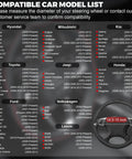 Compatible car model list for Premium Microfiber Leather Steering Wheel Cover With Non Slip Grip Reinforced Stitching Universal Fit For 14.5 To 15 Inch Cars.