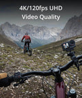 Cyclists in mountains using Osmo Action 4 Waterproof Action Camera Bundle With 4K 120fps, 1/1.3 Inch Sensor on handlebars