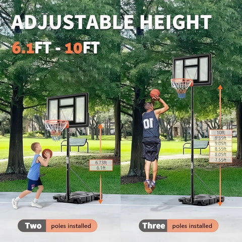 Backyard Portable Adjustable Basketball Hoop System for Indoor Outdoor Play, 44 Inch Shatterproof Backboard with height scale