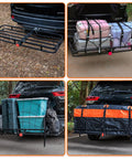 53 Inches by 19 Inches Hitch Cargo Carrier Basket With 500 Lb Capacity, attached to car carrying luggage and gear