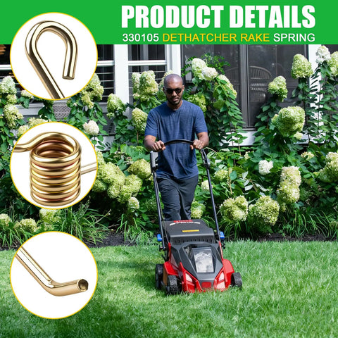Man using lawn dethatcher with 330105 Replacement Spring 3 Pack For 330100 Universal Power Rake Dethatcher Lawn Tension Spring