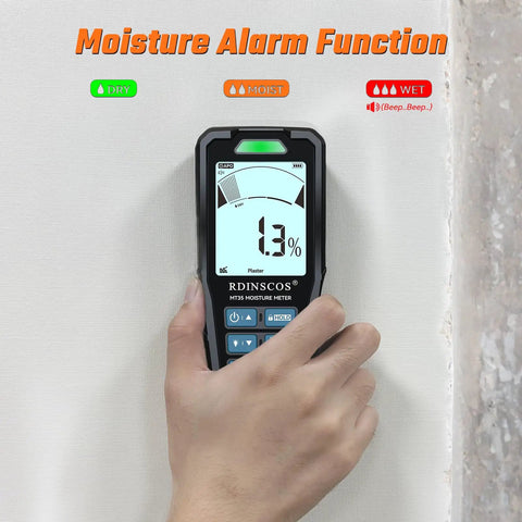 Rechargeable Pinless Moisture Meter For Drywall Detect Hidden Water Leaks And Condensation Before Damage DIY Ready And Great For Early Inspections Plumbing And Roof Leak Checks And Quick Home Renovation Prep hand-held on drywall