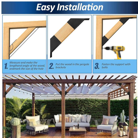 Four Pack 45 Degree Angle Support Brackets For Pergola Kit And Decks Heavy Duty Steel Black Finish For Wood Posts Gazebos Garage Tree House Indoor Outdoor Use