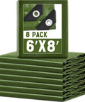 8 Pack Camping Tarps 6x8 Ft Waterproof 5.5 Mil Heavy Duty Ground Cover Rain Shelter in Army Green