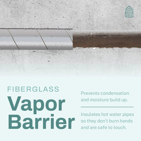 Foiled Back Fiberglass Pipe Insulation Wrap 25 Foot Long, 3 Inch Wide, 1 Inch Thick With Vapor Barrier on pipe