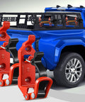 2 Pack Shovel Holder For Truck With Heavy Duty Roof Rack Mounts, red and black clamps on blue truck, tool organizer kit