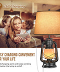Set Of 2 Farmhouse Table Lamps For Living Room With 3 Way Dimmable Touch Control And USB Ports, family using tablet