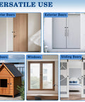 Heavy Duty Privacy Hook And Eye Latch for barn doors, gates, cabinets and windows shown on various doors and windows.