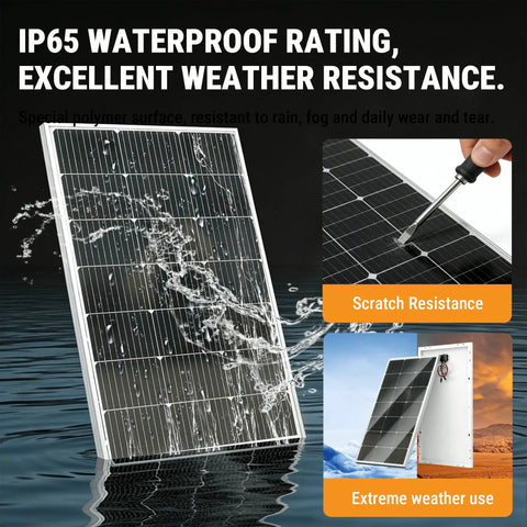 100W 12V Monocrystalline Solar Panel With 9 Busbars And A Plus Large Cell Rugged Glass Module IP65 Weather Resistant, water splash