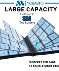 Top Loader Card Binder With 18 Double Sided Pages, Holds 324 3x4 Top Loaders, 9 Pockets Per Page, Rugged Black Hard Plastic Card Binder