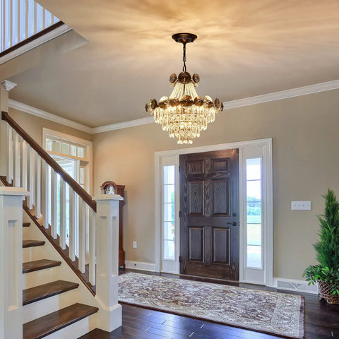 Black Crystal Chandelier With Seven Light Pendant Ceiling Fixture Dimmable E14 Compatible For Dining Room Living Room Kitchen Farmhouse Foyer Modern Rustic Luxury Lighting in foyer