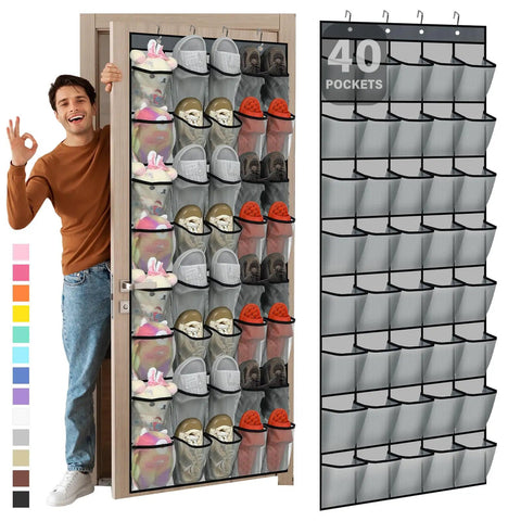 Smart Heavy Duty Over The Door Shoe Organizer Featuring Forty Roomy Mesh Pockets To Keep Sneakers Fresh While Clearing Closet And Entryway Clutter In Gray
