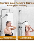 Rainfall Shower Head System With 9 Inch Rain Head And Handheld Height Adjustable Holder in use, modern bathroom setting.
