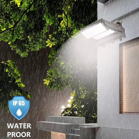 Rotatable 150W LED Wall Pack Light With 60 Degree Beam and 270 Degree Adjustable Head in rain on building exterior