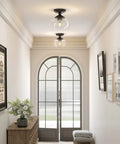Hallway with Industrial Semi Flush Mount Ceiling Light With Clear Glass Shade And Matte Black Finish