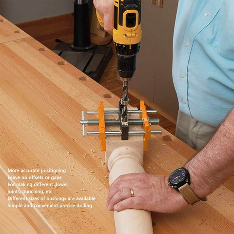 Self Centering Doweling Jig With Aluminum Alloy Guide Bushings For Precise Woodworking Joints And Furniture Assembly, 64mm Wide
