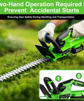 Cordless Hedge Trimmer With Battery And Charger Included, 22 Inch Dual Action Blades, 3000 RPM Motor, in use cutting hedges