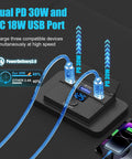 Two Pack 12V USB Outlet Panel With Real Time Voltmeter And Dual USB C Fast Charging Cigarette Lighter Socket Replacement showing dual PD 30W ports.