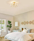Two Light Star Ceiling Light With Glass Shade In Modern Brass Finish Close To Ceiling Flush Mount Fixture in bedroom