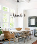 Black 6 Light Dope Farmhouse Chandelier For Dining Room And Kitchen Modern Rustic Pendant Light Fixture in dining area