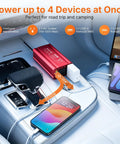 Heavy Duty Car Power Inverter Dc 12V To Ac 110V With Pd Fast Charging dual USB ports powering devices in car with modern design.