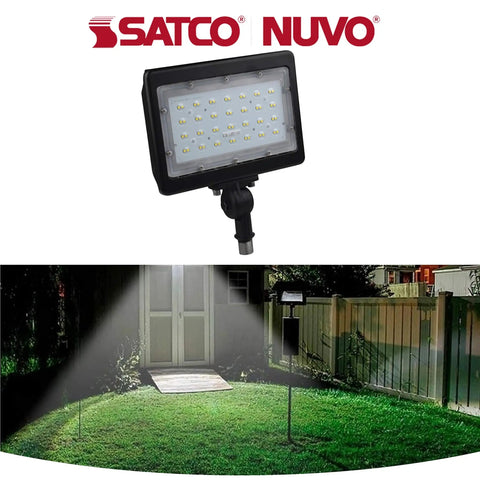 Heavy Duty Led Flood Lights 6 Pack 50 Watt Brushed Bronze Outdoor Security Spotlight 3000K Warm White Waterproof Wall Mount view in backyard with soft lighting