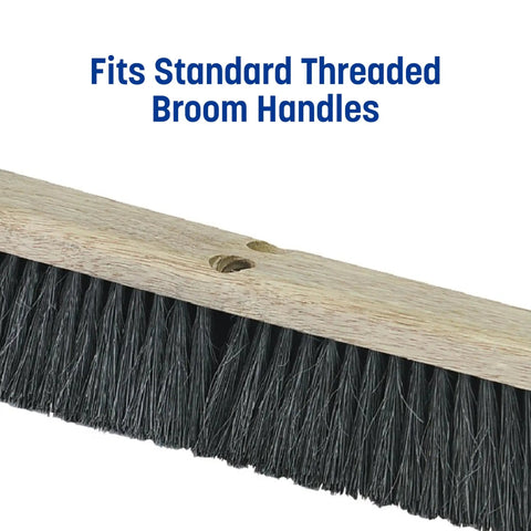 Heavy Hitter Commercial Floor Sweep Head, 24 Inch Horsehair And Tampico Blend showing broom head with bristles and wooden base.
