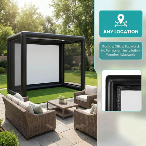 Portable Indoor Golf Practice Enclosure With Airtight PVC Screen Cage For Garage Or Backyard on patio with furniture.