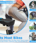 Oversized Bike Seat For Men And Women on stationary exercise bike with illustrations of compatible bike types