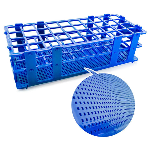 Three Pack Plastic Test Tube Rack Holder For 20mm Tubes With 40 Holes Detachable Cool Blue Lab Rack shown with close-up detail
