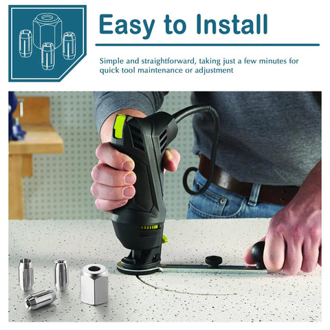 Man installing Replacement Collet And Nut Kit For Spiral Saws And Drywall Cutout Tools Works With CN1 And DEWALT Tools on a saw