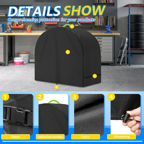 Built Tough All Weather Table Saw Cover for Diagonal and Miter Saws Heavy Duty 600D Waterproof UV Protective Shield Black in garage