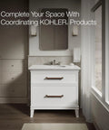 Bathroom vanity set with mirror and storage, featuring undermount single bowl bath sink with sealed overflow in white vitreous china.