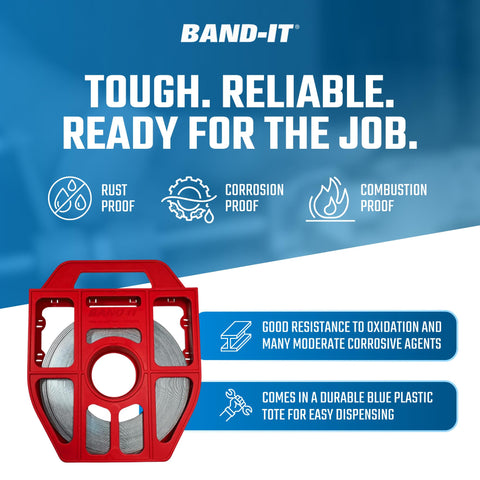 Heavy Duty Three Quarters Inch Stainless Steel Band Strap 0.030 Inch Thick, 201 Bright Annealed Finish, red tote, durable display