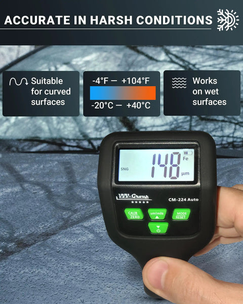 Car Paint Thickness Gauge With 0.1 Micron Resolution, Ready To Use Digital Coating Meter For Auto Inspections, Detects Fe, Al And Zn, Factory Calibrated, Fast Accurate Readings, Large Backlit LCD Display, Ideal For Bodywork Checks on wet surface