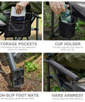 Oversized Padded Folding Camping Chair For Adults with side pockets, cup holder, non-slip foot mats, and hard armrest details.