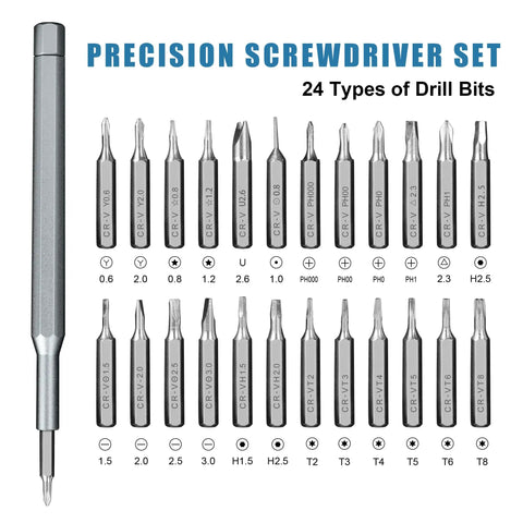 24 In 1 Precision Magnetic Screwdriver Set With Alloy Tool Steel Bits For Electronics Repair